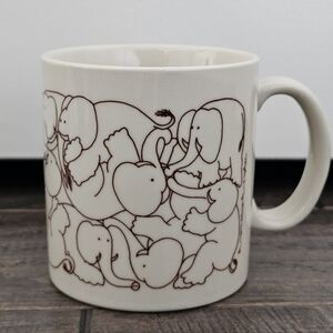 Taylor & Ng Vtg. Mug 1979 Beige & Brown Naughty Elephants 12 oz. Coffee Mug